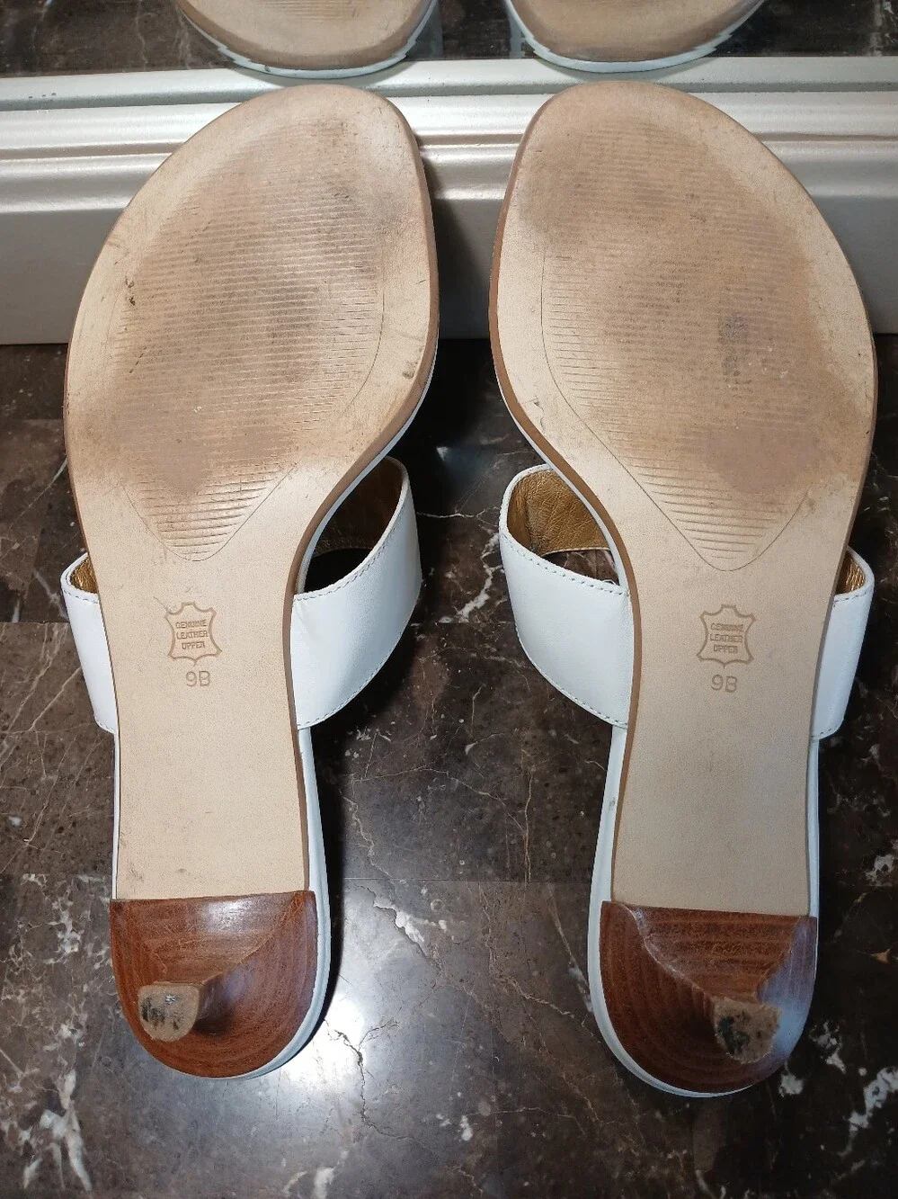 White Slide Sandals with Gold Ring Accent by Talbots